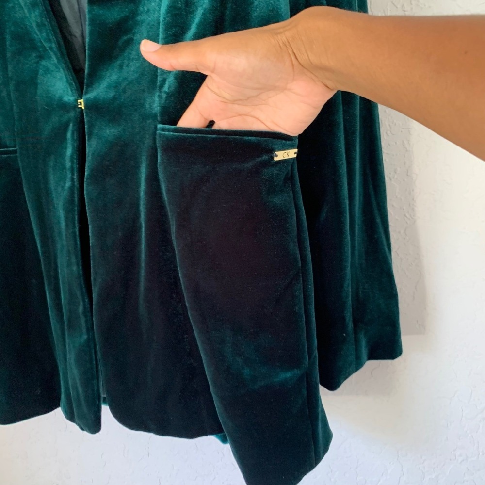 Calvin Klein Velvet Blazer Women 6 Green Emerald Holiday Academia Christmas Chic - Picture 4 of 12